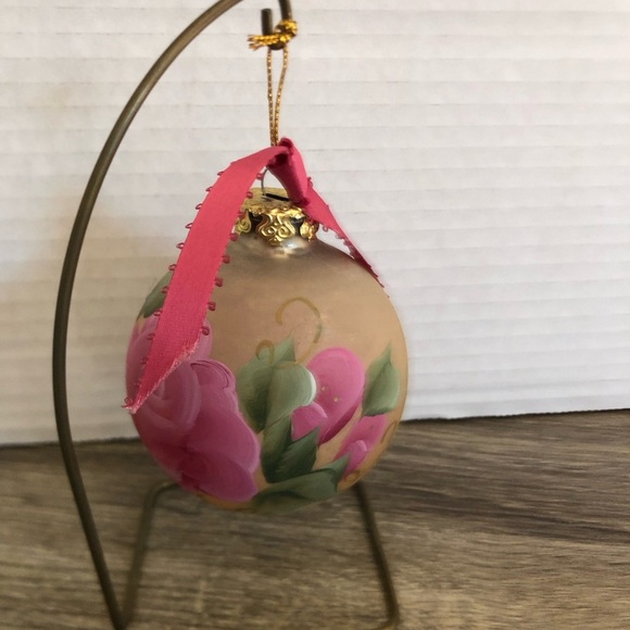 German Hand Painted Floral Blown Glass Ornament - Picture 6 of 7